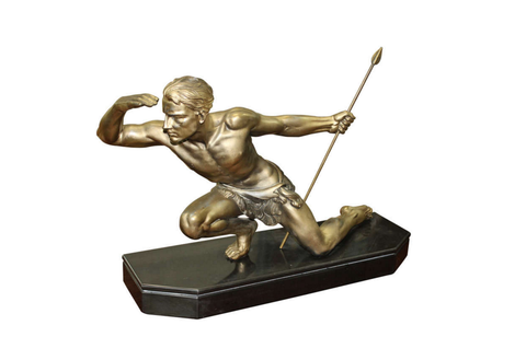 Petit Bronze Sculpture Of A Hunting Man By Jean de RONCOURT - Art Deco Antiques
