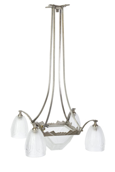 Exquisite 1920's Glass French Art Deco Chandelier Signed "Des Hanots" - Art Deco Antiques
 - 1