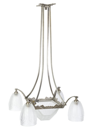 Exquisite 1920's Glass French Art Deco Chandelier Signed "Des Hanots" - Art Deco Antiques
 - 1