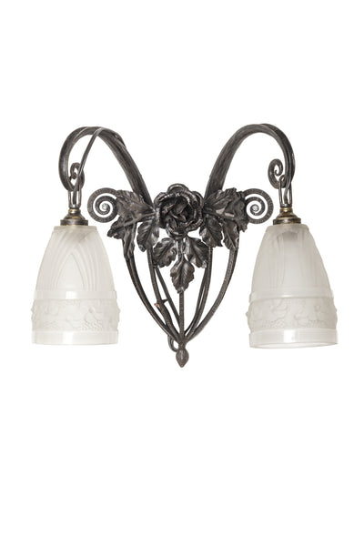 Wrought-Iron Sconce With Relief Frosted Glass - Art Deco Antiques
 - 1