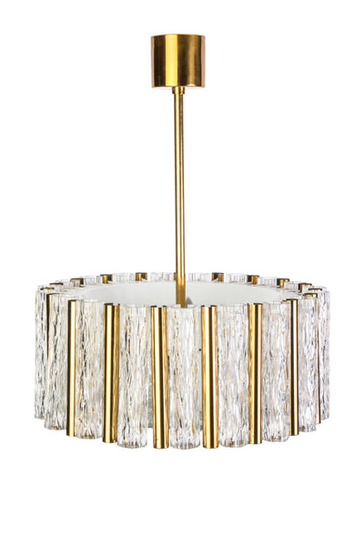 Exceptional 1950's Kaiser Leuchten Chandelier Glass & Brass Drum Shape Ceiling Pendant Lamp - Art Deco Antiques
 - 1