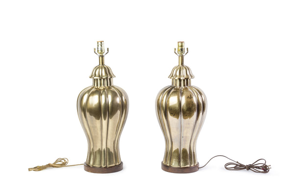 Elegant Pair of 1970's Vintage Frederick Cooper Brass Jar Lamps - Art Deco Antiques
 - 1