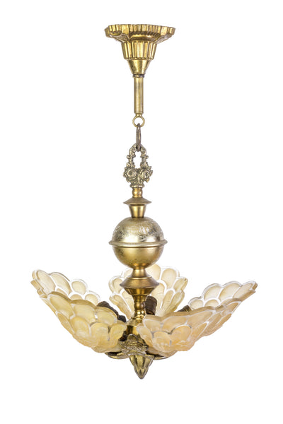 Exquisite Art Deco Chandelier With Peacock Shaped Glass Shades By Martele - Art Deco Antiques
 - 1
