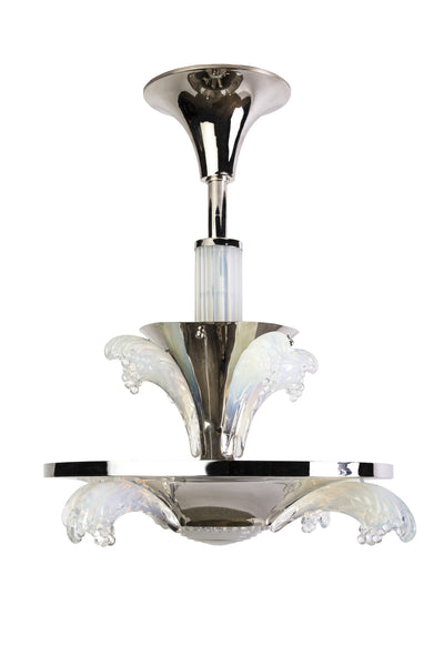 Petit French Art Deco Opalescent Glass Chandelier By Sabino - Art Deco Antiques
