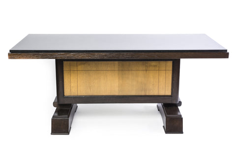 Unique Art Deco Dining Table In Tiger Oak by Alfred Porteneuve - Art Deco Antiques
 - 1